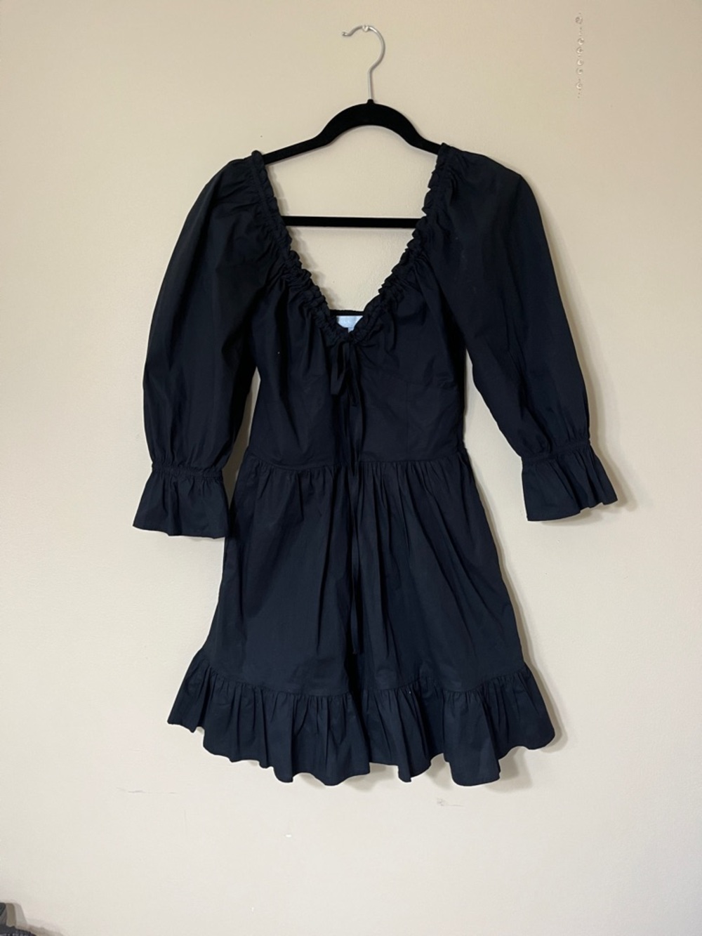 Hill House Black Ruffled Neck Tie-Front Top